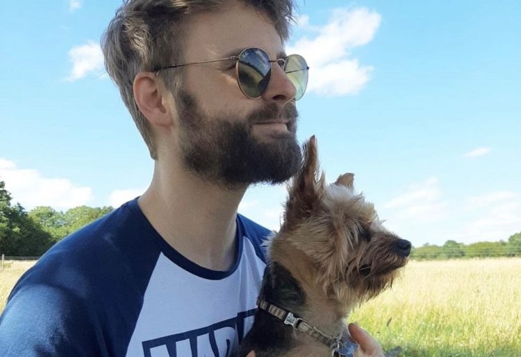 James with a dog